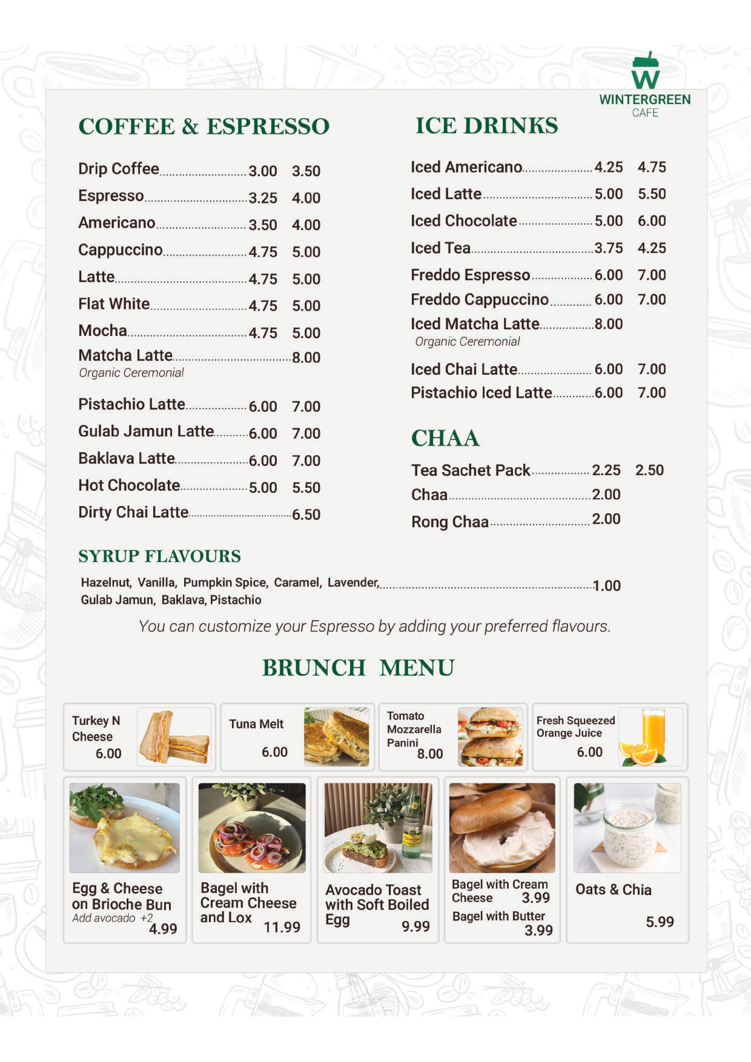 Wintergreen Cafe Menu