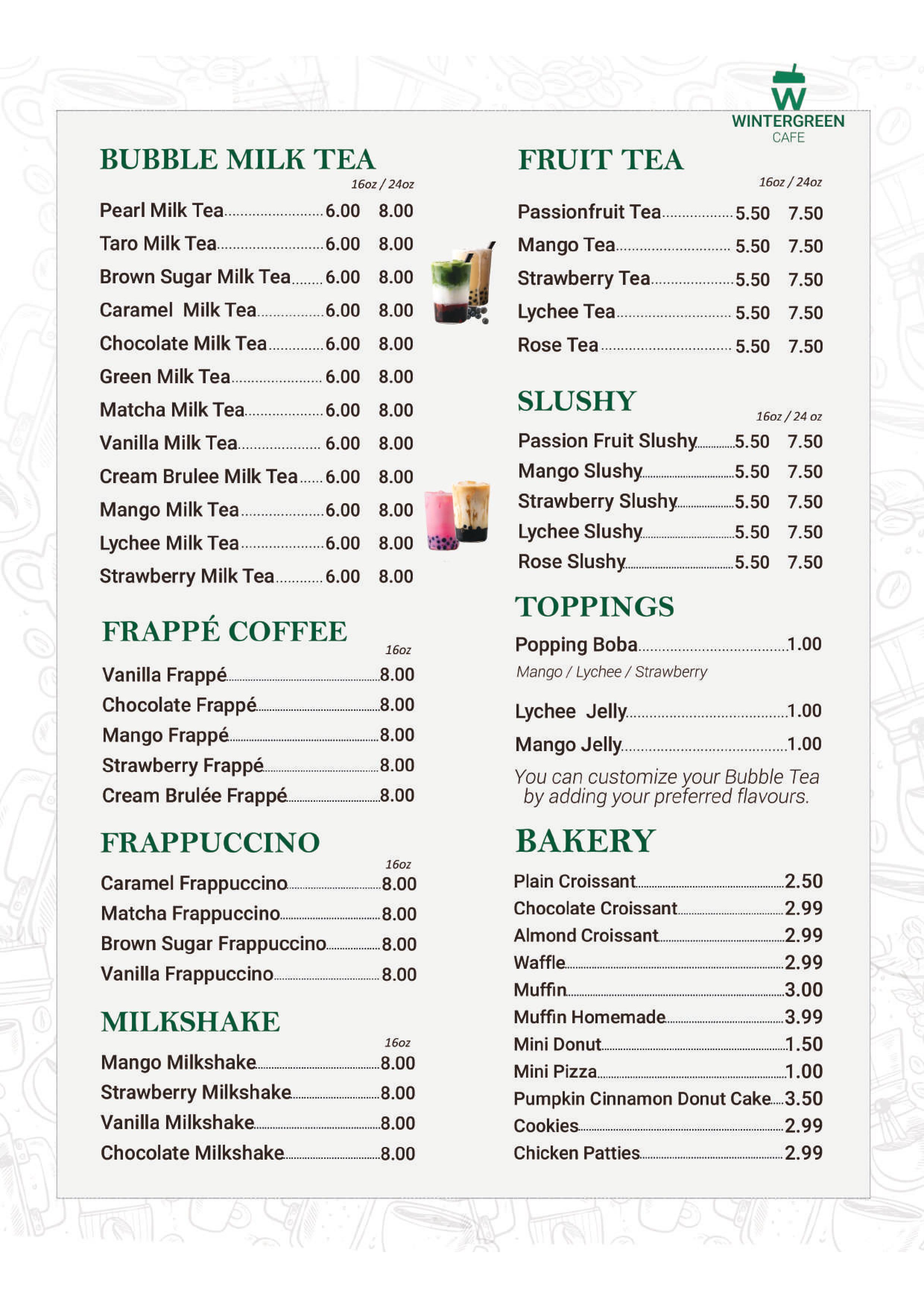 Wintergreen Cafe Menu